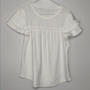 White Eyelet Ruffle Sleeve Top